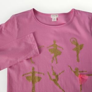 Crewcuts Girls Long Sleeve Pink‎ Ballerina Glitter Tulle Graphic Tee Shirt 14